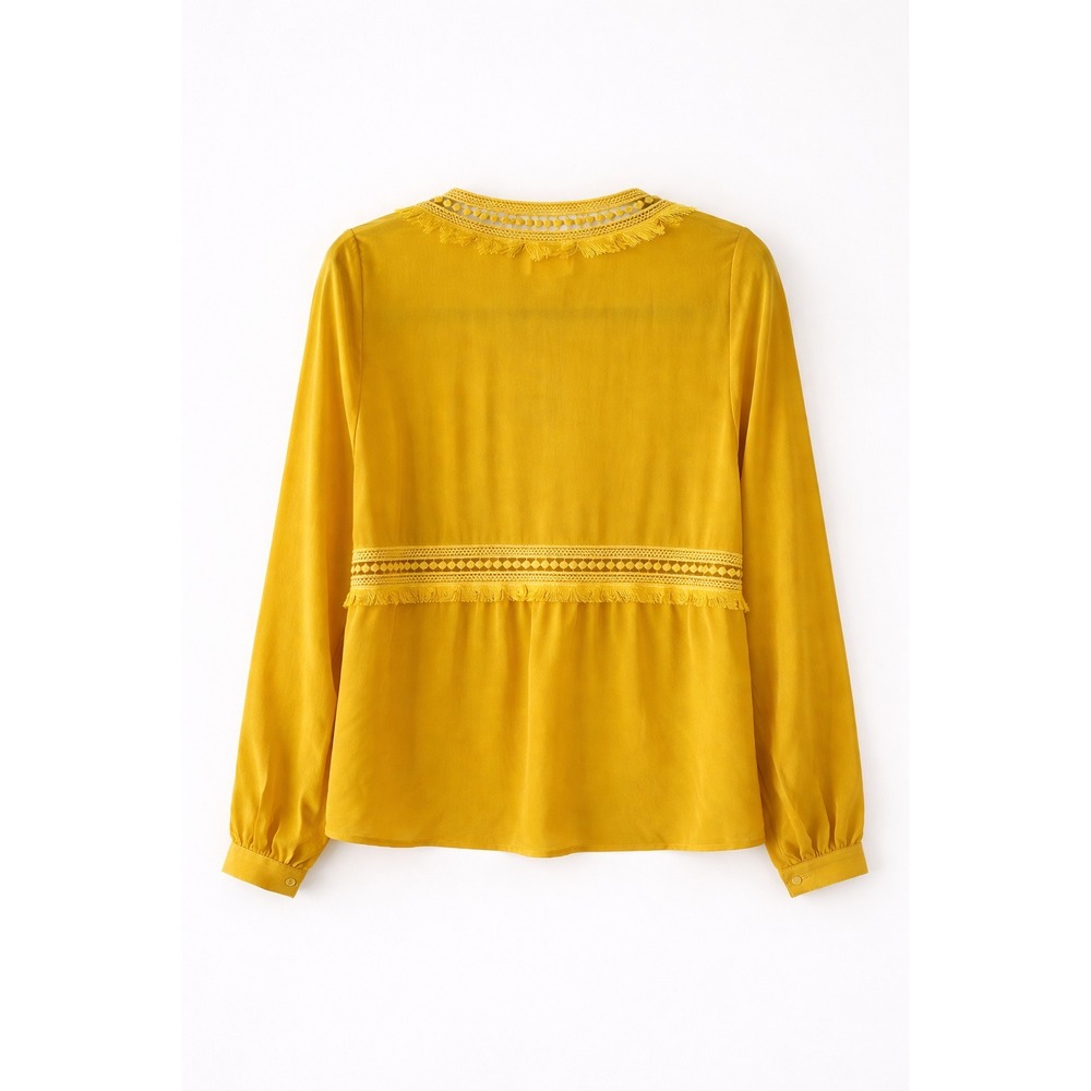 NWT Sezane Zora Silk Blouse Size EU 36 | US Small Yellow Boho V-Neck Top $120 - Picture 3 of 8